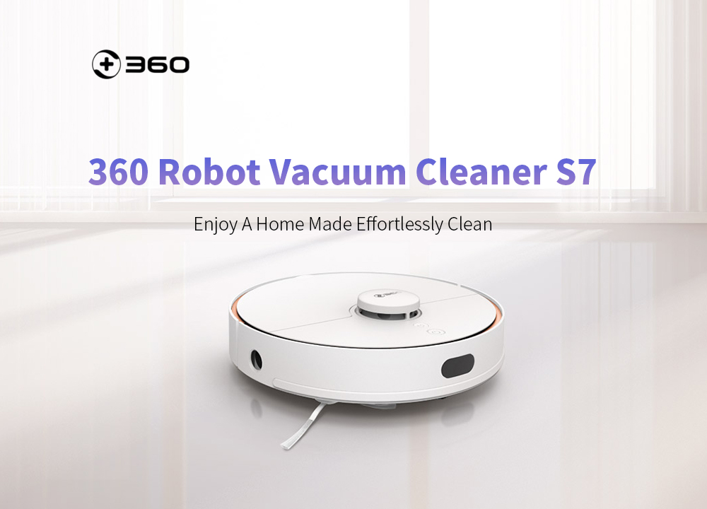 360 S7 Laser Navigation Slam Route Planning 2000Pa Large Suction Ultra-quiet Map Memory Sweeping Floor Mopping Robot International Version - White